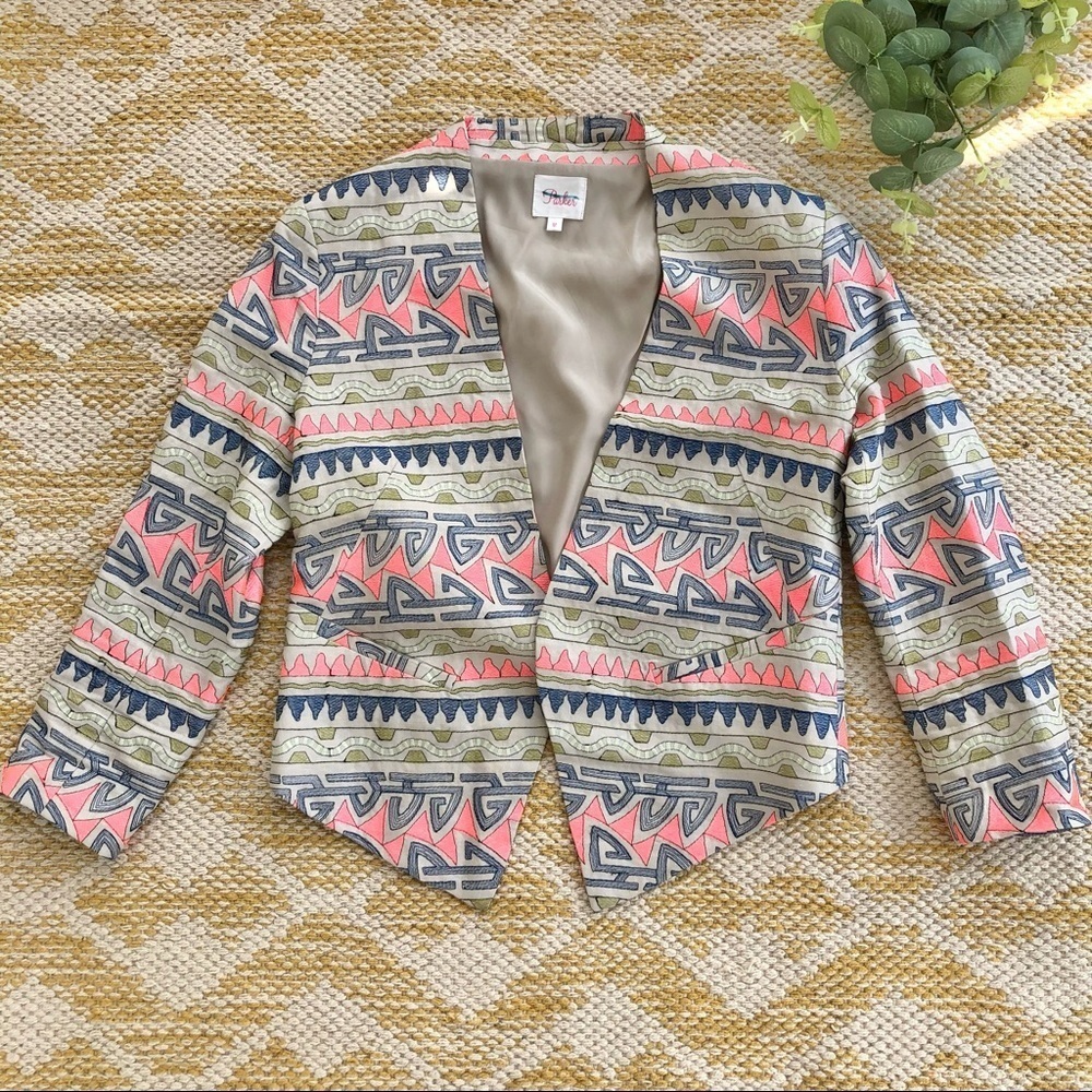 Parker Emmy open front embroidered linen blazer